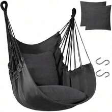 Hammock Chair Hanging Hammock Chair Rope Swing 2 Cushions Included-Sturdy & Durable Soft Cotton Hand Woven Hammock Swing For Bedroom, Porch, Patio-Indoor/Outdoor - Multicolor - View 11