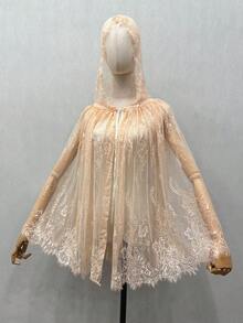 1pc White Lace Bridal Wedding Dress Hooded Cape Shawl Party Short Cloak - Multicolor - View 11