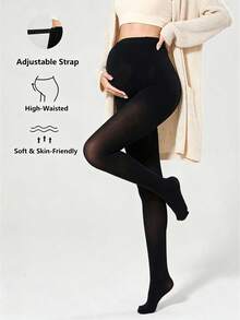 1 Pc Maternity Stirrup Tights, Medium Thickness For Spring & Autumn, Adjustable Belly Support Band, Solid Color Pregnancy Leggings For Outdoor Wear - Multicolor - View 10