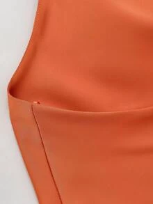 Spring/Summer Solid Color Satin Halter Neck Backless Top - Orange - View 8