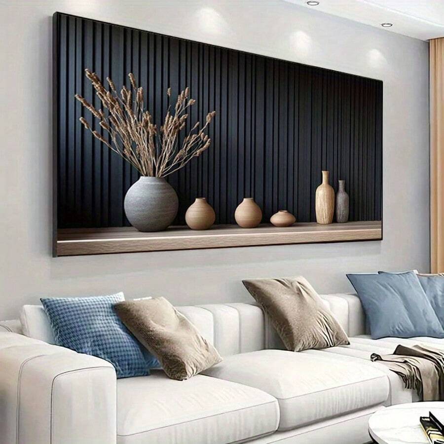 1 pezzo Stampa artistica su tela grande senza cornice, vaso di ceramica vintage moderno con strisce, cartellone d'arte da parete realistico per soggiorno, decorazione camera da letto, regalo decorativo per la casa senza cornice - A - Visualizzare 1