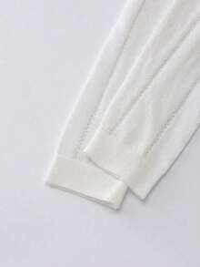 Cardigan de punto calado corto casual de verano para mujer, cuello en V, ajuste regular, botones delanteros, manga larga, blanco, capa ligera dulce y elegante - Blanco - Ver 5