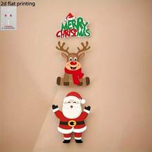 2D Flat 3-Piece Set Cute Reindeer & Santa Claus Design, Suitable For Front Door, Wall And Indoor Decoration, Rustic Style Colorful Acrylic Home Decor, Christmas Gift - A - View 1
