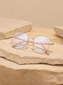 1 pieza Gafas redondas doradas con puntas suaves en las patillas, montura de metal, gafas sin graduación para mujeres, estudio en línea, desplazamiento diario, trabajo y uso casual - Multicolor - Ver 2