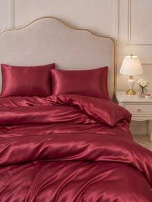 2pcs Burgundy Premium Satin Silk Envelope Pillowcase Set, Wrinkle-Resistant, Gentle On Hair And Skin, No Filling, Silky Soft And Breathable, Machine Washable, Suitable For Standard Double, Queen, Twin Bed, Back To School Dorm Bedding - Burgundy - View 4
