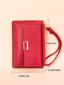 女款短款 PU 紅色拼接錢包，時尚多功能 ID 卡夾，精緻時尚按扣大容量拉鍊卡包零錢袋，輕巧便攜，適合節日送禮 - 紅色 - 查看 6