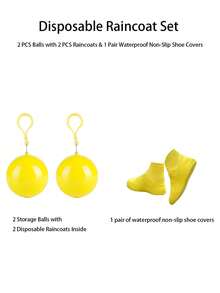 1 Set. Compressed Raincoat Ball + Waterproof Shoe Covers Rain Gear Set - Multicolor - View 15