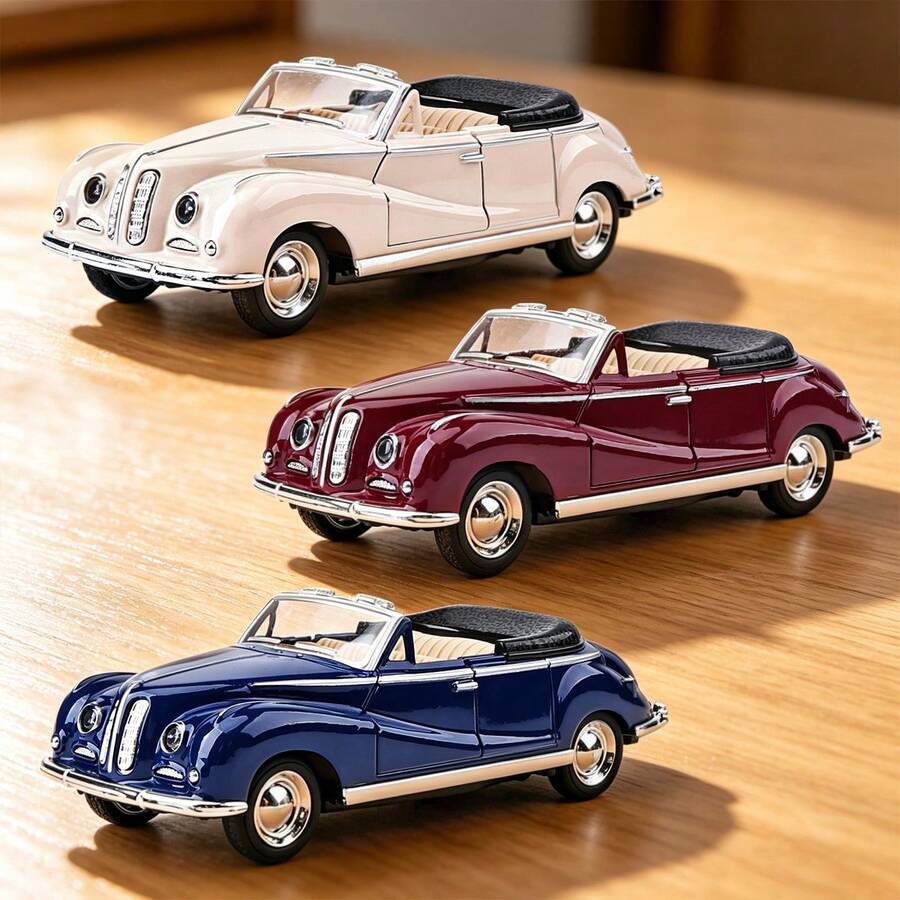 Nostalgic Classic Vintage Convertible Alloy Toy Car, 1:32 Scale Realistic Replica Of Old Luxury Sedan, Thickened Alloy Body Durable And Shock-Resistant, Openable Doors, Detailed Interior Seats And Steering Wheel, Pull-Back Design For Easy Operation Suitable For Young Children; Multiple Vintage Colors With Premium Texture, Multi-Purpose For Play, Collection And Desktop Decoration, Educational Car Toy For Boys, Collectible Ornament, First Birthday Gift, Home Desktop Vintage Decor Set - Multicolor - View 1