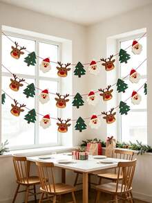10Pcs Christmas Felt Banner Set, DIY Xmas Garland Decor With Rope, Adjustable Spacing Santa Reindeer Tree Bunting, Thick Felt Reusable Christmas Decorations For Home Party, Fireplace, Window, Background Wall - Christmas Edition - View 8