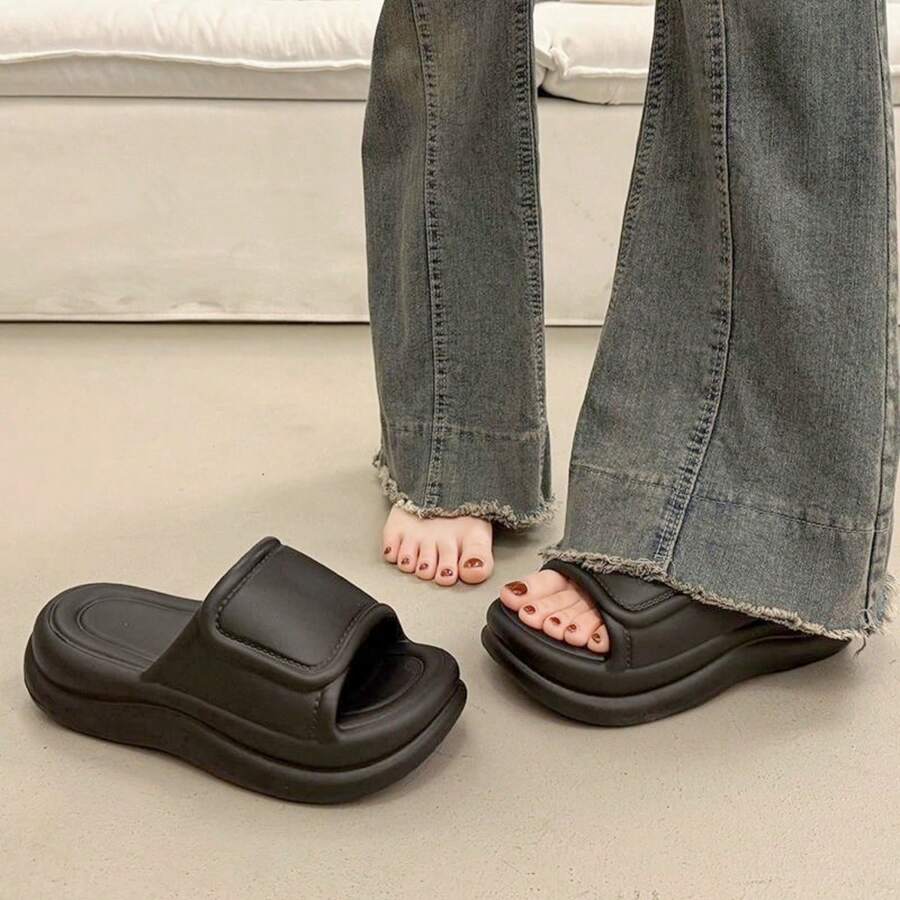 Women's Slippers, Summer New Fashion, Suitable For Outdoor, Dating And Beach, Thick Sole Sandals, Comfortable For All Seasons, Slippers - Black - View 1