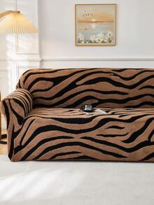 1PC Cationic Soft Cotton Plush Pet-Friendly Anti-Dirt Anti-Dust Sofa Cover, Embossed Plush Jacquard Zebra Stripe Multi-Color Rich Autumn/Winter Thickened Jacquard Plush Sofa Cover For 1/2/3/4 Seater Sofas - Multicolor - View 8