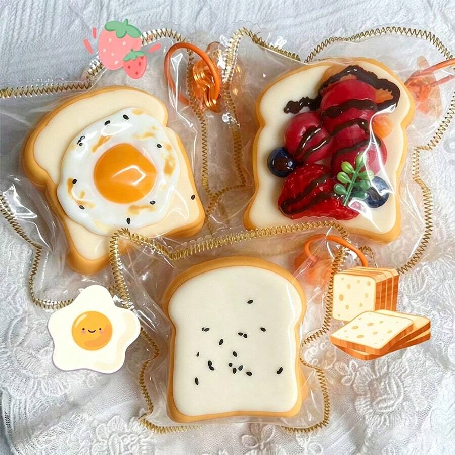 Toast Series Slow Rebound Super Soft Mud-Like Squeeze Toy, Stress Relief, Holiday Gift, Birthday Gift (Random Stitch Bag And Decoration) - Multicolor - View 1