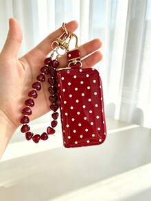 Heart Rope Keychain Set, Car Key Pouch Protective Cover, Universal Car Lock Key Pouch, Remote Control Key Protective Shell, Universal Car Key Pouch Style, Suitable For Nissan, Chevrolet, Fiat, Remote Control Key Protective Cover Key Shell, Coin Purse - Polka Dot - View 20