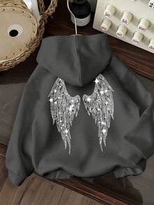 Tween Girl Fun Print Pullover Sweatshirt, Warm And Comfortable Thermal Lined Pullover Sweatshirt For Autumn/Winter - Dark Grey - View 5