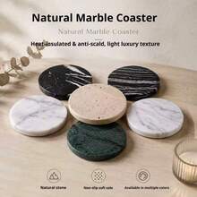 Natural Marble Coaster Set, Round Heat-Resistant Stone Pads, Non-Slip Base, Luxury Home Bar And Coffee Table Decor - Antique Wood Grain - View 2