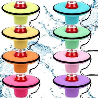 Funnymoom 8 Pcs Neoprene Floating Drink Holder Pool Drink Floating Coaster Pool Beer Floats Beverage Cup Holder With Rope For Summer Theme Party Tub Lake Boat Water, Medium Size