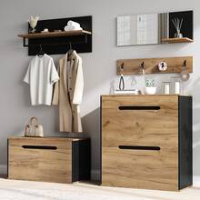 Set Garderobe Multifonctionnel Portemanteau Noir Naturel - Noir et naturel - Voir 5