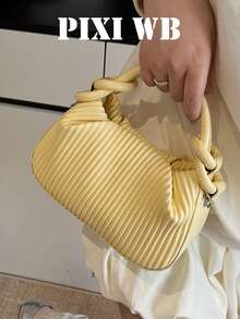 3D 壓紋軟皮革磁吸扣斜挎包，附長肩帶，極簡 Ins 風甜美款女款手提包，適合學生與上班族，適用短途旅行、聚會、購物，多用途托特包 - 黃色 - 查看 7