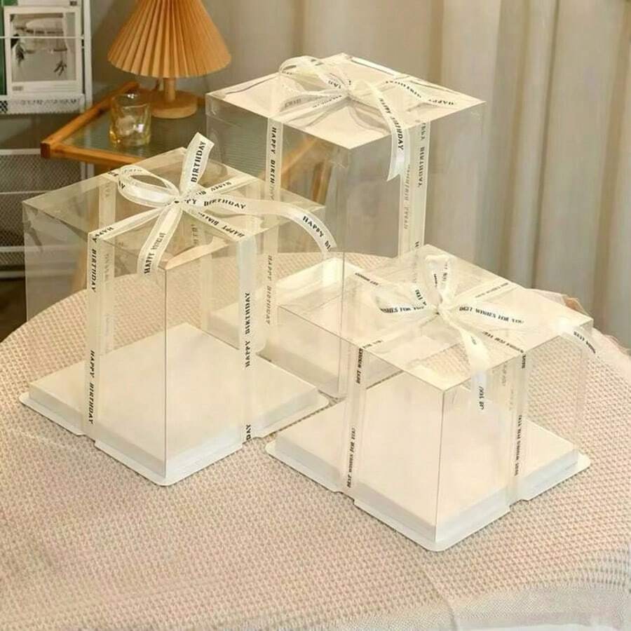 2 piezas Cajas de regalo transparentes, múltiples estilos disponibles, adecuadas para empaquetar flores y zapatos, perfectas para varios festivales, celebraciones y reuniones al aire libre, todo el año (incluye cinta) - A - Ver 1