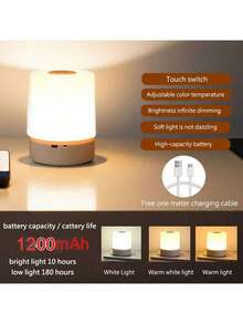 1pc Touch Control Warm Light Bedside Lamp, Eye-Caring LED Night Light, USB Powered/Rechargeable, 2 Power Supply Modes, Sleep Light, Nursing Light - White - View 12