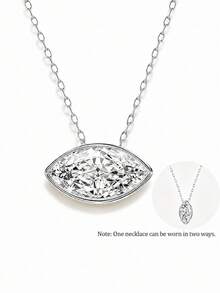 KAHOOT Collar de Plata de Ley 925 con Moissanita Marquise de 2ct, Moda Minimalista Versátil, Regalo Unisex para Vacaciones, Adecuado para Ocasiones de Fiesta - Plateado - Ver 2