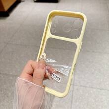 1pc Minimalist Clean Style Cream Yellow Transparent Large Lens Frame Phone Case Compatible With Apple 11/12/13/14/15/16/17 PRO MAX - Yellow - View 3