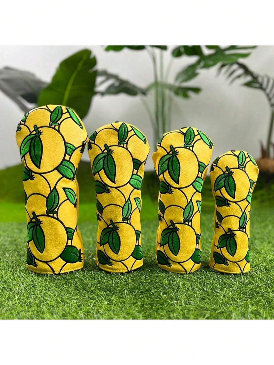 1PC Yellow Orange Embroidery Golf Club Head Cover, Wear-Resistant PU Golf Head Protector For Driver Fairway Wood Hybrid, Fashion Golf Accessories - Multicolor - View 1