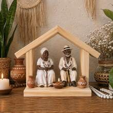 Casa casinha preto velho madeira maciça pinus umbanda candomblé suporte para imagens decoração altar congá artigos religiosos adorei as almas fé oratório - 1PC - Visão 2