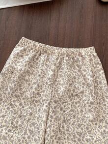 Girls Casual Fashion 2-Piece Set, Lace Trim Long Sleeve Top And Wide Leg Pants, Autumn - Apricot - View 7
