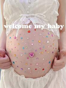3D Sweet Style Rhinestone Bow Maternity Belly Sticker, Pregnancy Photo Prop, Glitter Body Gem Sticker, Suitable For Expectant Mothers, Baby Shower And Gender Reveal Party - Multicolor - View 6