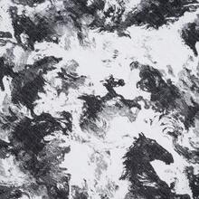 1件馬匹提花水墨畫枕套，雪尼爾奔馬油畫風格提花枕套 - 黑色 - 查看 7