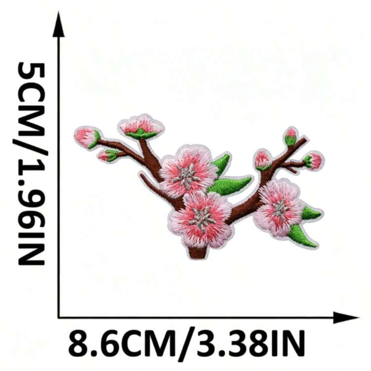 3/9PCS Embroidery Cherry Blossom Patches Pink Flower Iron On Patches For Clothing Bags Jackets DIY Sew On Floral Applique Stickers For Garment Decoration Repair - Plum Blossom - View 5
