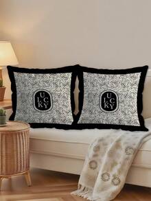 2Pcs Black Throw Pillow Covers Line Drawing Rose Luxury English Border Print Soft Plush Texture Cushion Covers Suitable For Home Decor, Sofa, Bed, Bedroom, Gift, Holiday Decoration - Black and White - View 4