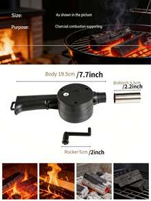 1pc Portable Outdoor BBQ Hand Crank Blower, Stainless Steel And PP Material Manual Fan With Detachable Handle, Metal Air Outlet, Suitable For Grill, Fireplace And Outdoor Stove, Essential Accessory For BBQ Enthusiasts, Camping BBQ Combustion Tool - A - View 3