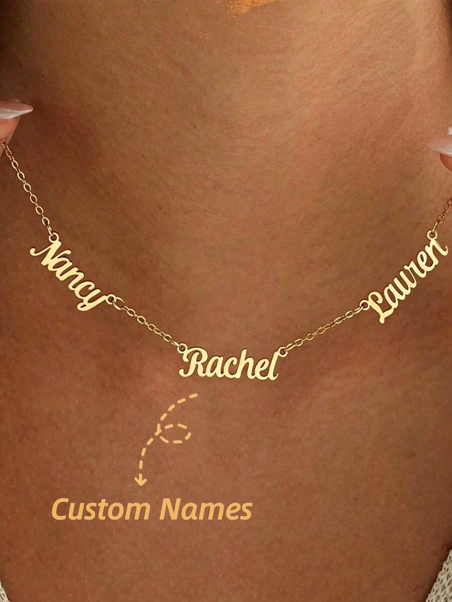 Collar con nombre personalizado, Collar con múltiples nombres personalizados, Collar con colgante de nombre personalizado de 1-4 letras, Collar con nombre personalizado de moda para mujer, Joyería de acero inoxidable, Joyería de verano, Regalo del Día de la Madre, Regalo de Ramadán, Regalo de accesorio de playa - Multicolor - Ver 1