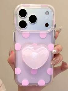 Casing Pelindung Ponsel Gaya Korea Matte Lembut Sentuhan Warna Solid Polka Dot Jelly 3D Hati dengan Stand, Kompatibel dengan iPhone 17 Pro Max, 16 Pro Max, 15 Pro/17, Perlindungan Penuh, Baru untuk Wanita - Berwarna merah muda - View 2