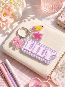 Personalized Name Keychain With Pendant, Cute Backpack Charm, Lunch Box Label, Water Bottle Name Tag, Back To School Label, Bag Jewelry - Multicolor - View 4