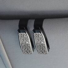 2件組汽車遮陽板亮面眼鏡夾，水晶水鑽眼鏡與卡片夾，閃亮鑽石車用配件，通用款適合女性男性 - 彩色 - 查看 6