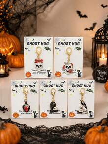 1/5/10 pièces, Ensemble de cartes cadeaux porte-clés d'Halloween, breloque de crâne squelette gothique avec carte de vœux, porte-clés de sac effrayant, cadeau unique pour fête d'Halloween - Multicolore - Voir 3