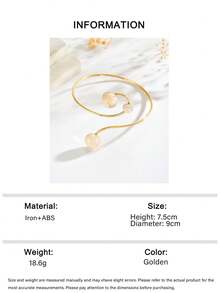 1pc Minimalist Premium White & Gold Contrast Resin Round Bead Adjustable Open Cuff Bracelet, Suitable For Women's Daily Outfit Matching, Vacation, Travel, Atmospheric Accessory - Gold - View 8