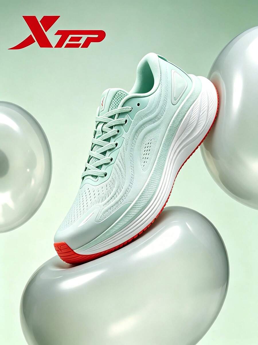 XTEP--Light Boat Women's Running Shoes, All-Season Mesh Breathable Shock-Absorbing Sports Shoes For Heavy Weight, Jump Rope And Running, Classic White/Foam Green - Classic White/Foam Green - View 1