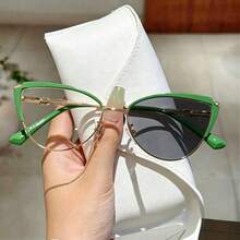 Cat Eye Metal Texture Minimalist Color-Changing Glasses, College Style Casual Women's Travel Decorative Glasses - New Purple - View 14