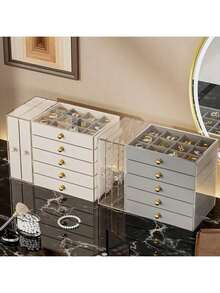 Multi-Layer Drawer Style. Multi-Functional Transparent Desktop Large Capacity Drawer Jewelry Box, Bracelet And Bangle Storage Box, Multi-Layer Divided Watch Storage Box, Ring Box, Earring Storage Box, Necklace Rack, Stud Earring Storage Box, Jewelry Storage Box, Stackable Drawer Jewelry Storage Box, Multi-Purpose Drawer Jewelry Box, Jewelry Storage And Organizer Box - Multicolor - View 7