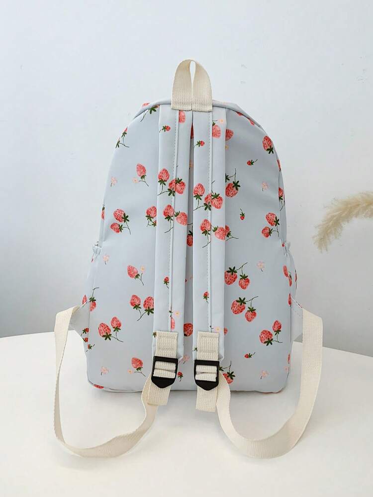 1pc Back To School Strawberry Pattern Backpack, Large Capacity Student School Bag With Laptop Compartment, Adjustable Shoulder Straps, Casual Lightweight Travel Backpack, Perfect For Girls/Teens/Students/Graduates, Suitable For Daily Use, Outings, Travel, School And Back To School Season - Multicolor - View 10