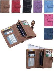 FOREVER MIYIN Dompet Kecil Lipat Tiga Wanita dengan Jahitan Vintage Matte, Pemblokir RFID, Banyak Slot Kartu, Jendela ID, Kantong Koin dengan Resleting, Tempat Kartu Harian - MultiWarna - View 2