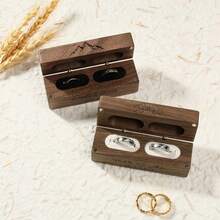 1pc Personalized Wooden Double Slot Magnetic Ring Box, Custom Engraved Flip Top Ring Box, Engagement, Proposal, Wedding And Anniversary Gift - Multicolor - View 3