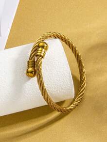 1pc Stainless Steel Twisted Rope Design Bracelet, Unisex Stackable Couple Gift For Couples's Birthday - Szgss007 - View 5