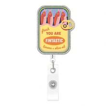 1pc Funny Glitter Sardine Easy-Open Can Fish Theme Retractable Badge Reel Creative Hanging Ornament ID Holder - Multicolor - View 9