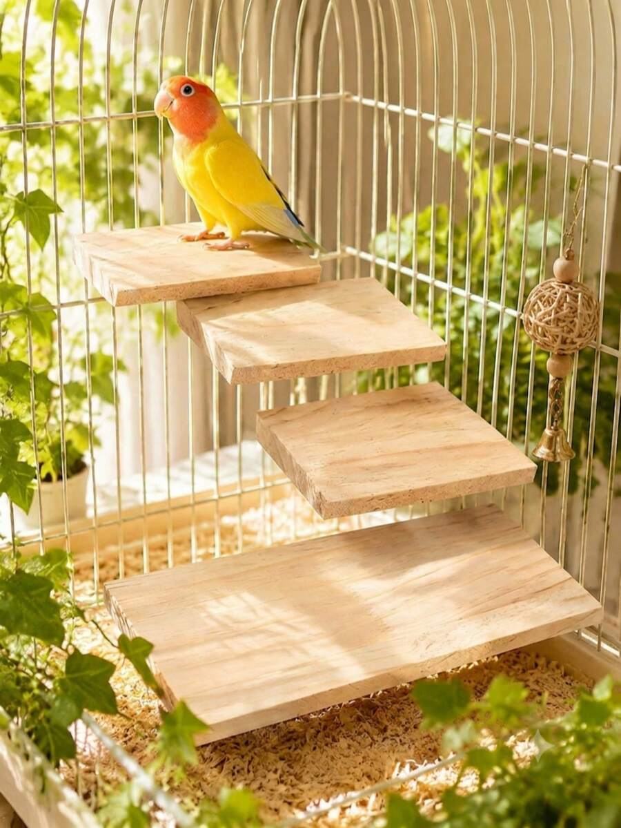 木製鳥籠平台棲架,大型鳥類遊戲場架附攀爬梯,長方形木製棲架活動平台附不鏽鋼環,適用於鸚鵡、小葵花鸚鵡、愛情鳥及小型鳥類籠配件 - A型 - 查看 1