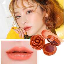 1pc Pink/Orange/Bright Red Creative 3D Rose Shaped Lipstick/Lip Balm Empty Container Box For Women Outdoor Portable Mini Refillable Cosmetic Container, Suitable For Eyeshadow, Lipstick, Makeup Dispensing Box, Back To School, Halloween, Christmas, Holiday, Festival Gift Choice, Thanksgiving, Party Gift, Perfect Gift For Mom, New Year Gift - Multicolor - View 2